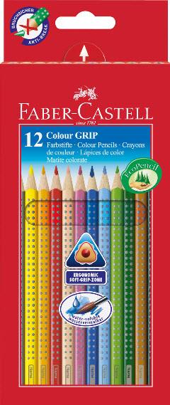 FABER-CASTELL Buntstifte Grip 12 Stück wasservermalbar
