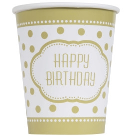 Becher - Happy Birthday, 8 Stück, gold 