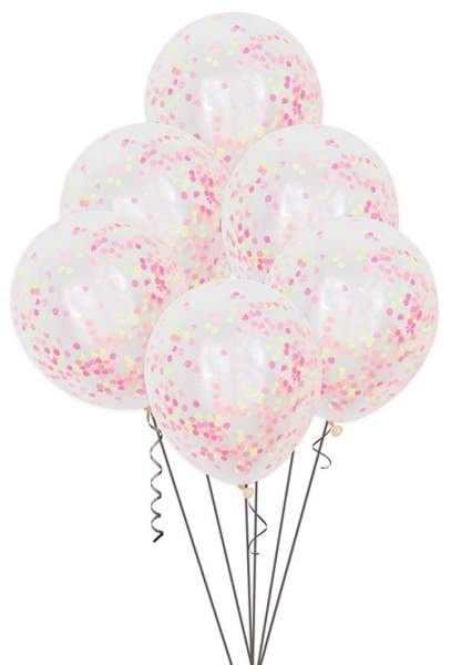 Ballon mit Konfetti - Neongrün & -pink, 6 Stück, transparent 