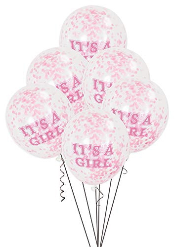 Ballon mit Konfetti - It's a Girl, Babyparty: Mädchen, 6 Stück, transparent / pink 