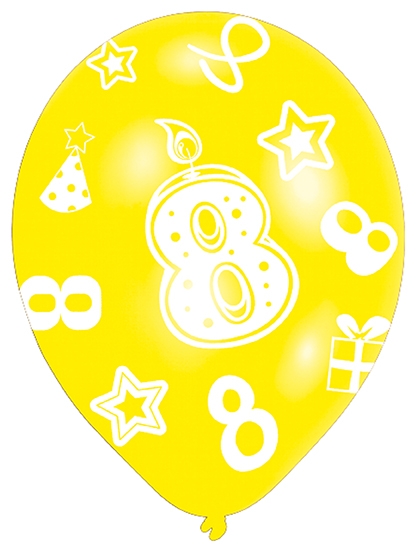 Ballons - 8. Geburtstag, 6 Stück, gelb 