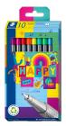 Packung mit 10 Filzstiften in verschiedenen Farben. Auf der Verpackung steht 'HAPPY' in bunten Buchstaben.