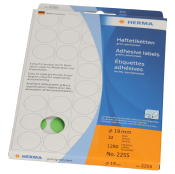 Packung mit grünen, permanenten Haftetiketten. Durchmesser 19 mm. 32 Blätter, insgesamt 1280 Etiketten. Ideal für Moderation und Präsentation.