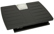 schwarze Fußstütze mit rutschfester Oberfläche. Ergonomisches Design für mehr Komfort beim Sitzen.