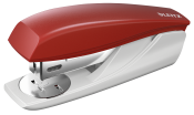 Roter Hefter mit grauem Unterteil. Kompakt und ergonomisch gestaltet.