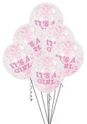 Ballon mit Konfetti - It's a Girl, Babyparty: Mädchen, 6 Stück, transparent / pink 