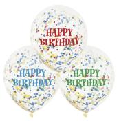 Ballon mit Konfetti - Happy Birthday Multicolor, 6 Stück, transparent 