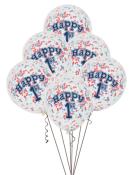 Ballon mit Konfetti - 1. Geburtstag: Happy 1st, 6 Stück, transparent / rot / blau 