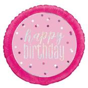 Folienballon Happy Birthday Ø 45 cm pink