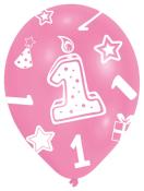 Ballons - 1. Geburtstag, 6 Stück, rosa 