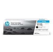 Tonerpatrone von HP, Modell 111S. Schwarz, ersetzt Samsung MLT-D111S. Verpackung in Grautönen mit Bildern von Steinen am Strand.