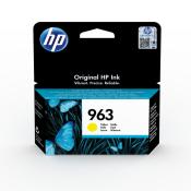 Schwarze Verpackung für gelbe HP Tinte. Auf der Vorderseite sind Schmetterlinge und die Nummer 963.