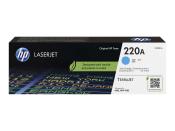 Schwarze Verpackung für HP LaserJet Toner. Cyan-Farbe. Hinweis auf umweltfreundliches Design. Enthält QR-Code.