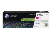 Schwarze Verpackung für HP LaserJet Toner. Magenta Farbe, hohe Kapazität, umweltfreundliches Design.