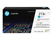 Schwarze Verpackung für einen Cyan-Toner von HP. Enthält Informationen zu Kompatibilität und Leistung.