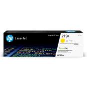 Gelber HP Toner mit der Bezeichnung 219A. Verpackung zeigt das HP Logo und enthält Informationen zu den Eigenschaften.