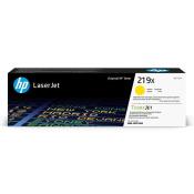 Schwarze Verpackung für gelben HP Toner. Aufdruck mit Produktinformationen und Logo.