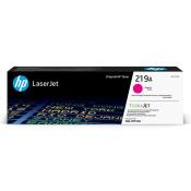 Schwarze Verpackung für HP Toner. Magenta Farbe. Modellnummer 219A. Hinweis auf umweltfreundliche Materialien.
