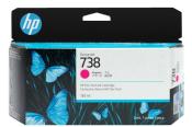Schachtel für HP DesignJet 738 Tintenpatrone. Farbe: Magenta. Abbildung von blauen Schmetterlingen. Inhalt: 130 ml.