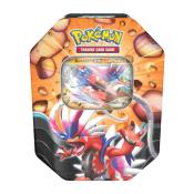 Pokémon Trading Card Game Box. Vorderseite zeigt Koraidon EX. Bunte Gestaltung mit orangefarbenem Hintergrund und Steinen. Koraidon in dynamischer Pose.