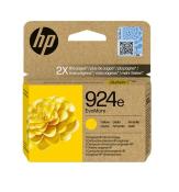 Gelbe HP Tintenpatrone in einer braunen Verpackung. Beschriftung mit der Nummer 924e und dem Hinweis auf Original HP.