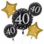 Folienballon Bukett Happy Birthday 40 5-teilig schwarz/gold