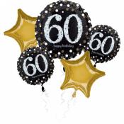 Heliumballons Happy Birthday 60 5 Stück gold-schwarz