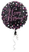Heliumballon Sparkling: Happy Birthday schwarz/pink