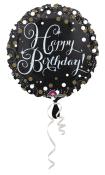 Heliumballon Sparkling: Happy Birthday schwarz/gold/silber