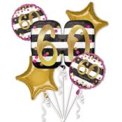 Folienballons Happy Birthday 60 5 Stück gold-schwarz