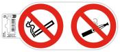 Zwei Symbole mit rotem Durchmesser. Verbote für Rauchen und Dampfen dargestellt.
