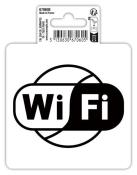 Schwarzes WiFi-Symbol auf weißem Hintergrund. Umgeben von einem Kreis.