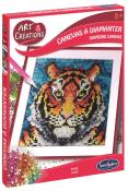 Diamond Painting Set mit Tiger-Motiv. Enthält bunte, glitzernde Steine und eine Malvorlage.