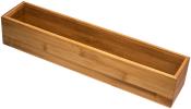 Lange, rechteckige Box aus Bambus. Innenraum ist leer, Oberfläche ist glatt.