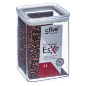 Durchsichtiger, rechteckiger Behälter für Kaffeebohnen. Mit hermetischem Verschluss und BPA-frei.