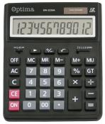 Schwarzer Taschenrechner mit 12-stelligem Display. Tasten für grundlegende mathematische Funktionen.