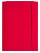 Rotes Notizbuch mit elastischem Verschluss. Die Oberfläche ist glatt und einfarbig.