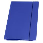blaues Notizbuch mit elastischem Verschluss. Die Oberfläche ist glatt und einfarbig.