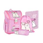 SPIRIT Schultaschen-Set Cool Happy Cat 4-teilig mit Metallschloss pink