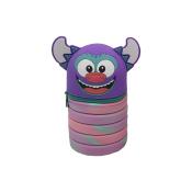 Bunte Aufbewahrungsbox mit einem Gesicht und Ohren. Die Box hat mehrere farbige Ringe.