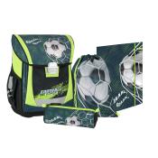 Schulranzen-Set mit Fußballmotiv. Enthält Rucksack, Sportbeutel, Federmäppchen und Heft.