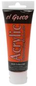 Acrylfarbe in einer Tube. Farbe ist ein kräftiges Orange.