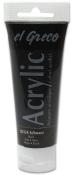 Schwarze Acrylfarbe in einer Tube. Marke: el Greco. Inhalt: 28324 Schwarz. Mehrsprachige Beschriftung.