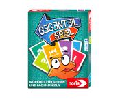 Spielverpackung mit dem Titel 'Gegenteil Spiel'. Bunte Karten und ein lustiges Fischmotiv sind abgebildet.