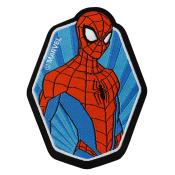 Aufnäher mit Spiderman-Motiv. Rote und blaue Farben, Comic-Stil.