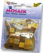 Packung mit glitzernden Mosaiksteinen in Gold- und Brauntönen. Die Steine sind quadratisch und messen 10 x 10 mm.