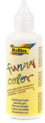 Flasche mit transparenter Fensterfarbe. Aufschrift 'funny color' in bunten Buchstaben.