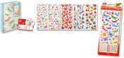 Ein Notizbuch mit bunten Libellen auf dem Cover. Dazu Sticker mit verschiedenen Motiven wie Herzen, Buchstaben und Tiere.