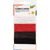 Paket mit Gummischnüren in vier Farben: weiß, rot, schwarz und braun. Jede Schnur ist 5 Meter lang.
