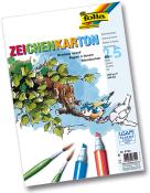 Zeichenkarton mit bunten Illustrationen von Vögeln und Blättern. Verpackung zeigt Pinsel und Marker.